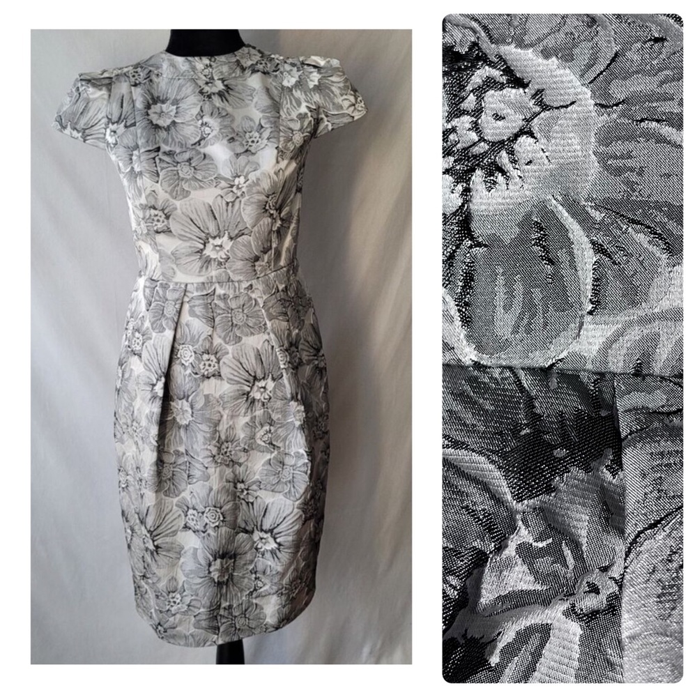 Carmen Marc Valvo Black and Gray Floral Dress